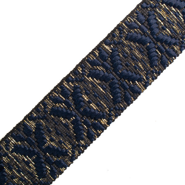 Gurtband "Snow Flake" Woven Black Base- Blue- Gold Lurex 4 cm