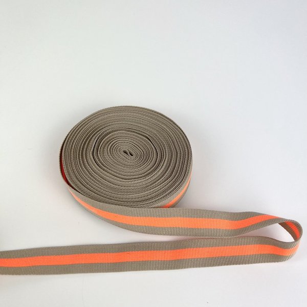 Webband Grosgrain Ribbon Striped Beige - Fluo Orange 1,5cm